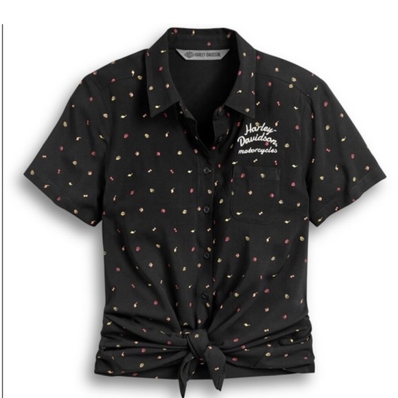 Harley Davidson Micro Skull Print Embroidered Logo Button Down Shirt size Small - Picture 3 of 12